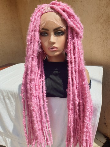 26inches locs on full lace pink distressed  locs wig