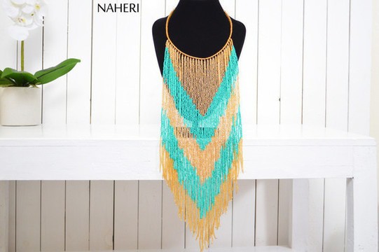 African Beaded Fringe Necklace | Handmade jewelry | Romantic tribal Necklace