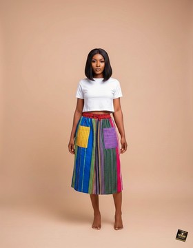Multi-Colored Handwoven Aso-oke A-Line Midi Skirt