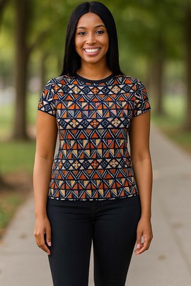 T-shirt bogolan afrocentrique authentique – tissu traditionnel en terre teintée