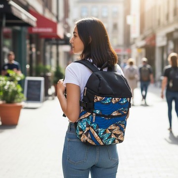 Sac à dos en tissu imprimé (wax)– Noir et bleu