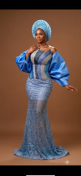 Regal Sky Blue Aso Ebi Mermaid Gown