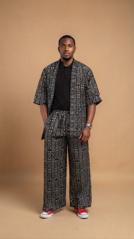 Ensemble traditionnel africain en tissu Agbada et pantalon avec bonnet assorti