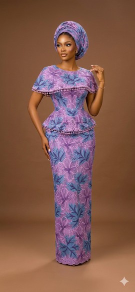 Vibrant Purple Floral Lace Peplum Skirt and Top Set