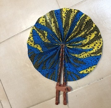 Leather and wax fan BLAN and BLEU BOUDARI