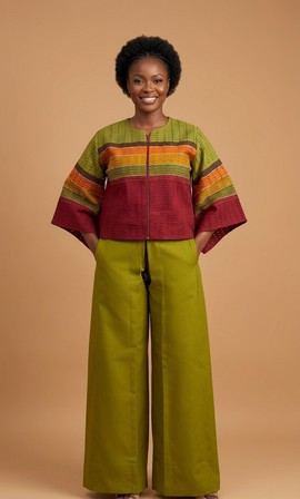 Aso-Oke Bomber &amp; Striped Wide-Leg Two-Piece Set|Wedding|Ceremonial outfit|Festive outfit|