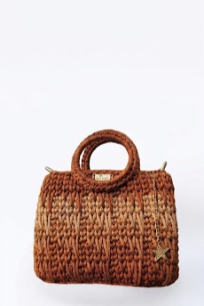 Handwoven Rattan Tote Bag — Chunky Knit Top-Handle Basket Bag with Gold Star Charm