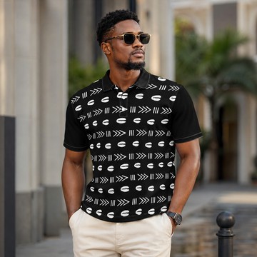 African Cowrie Shell Pattern Men's Heavyweight Polyester Polo Shirt | Cowrie Shell Apparel