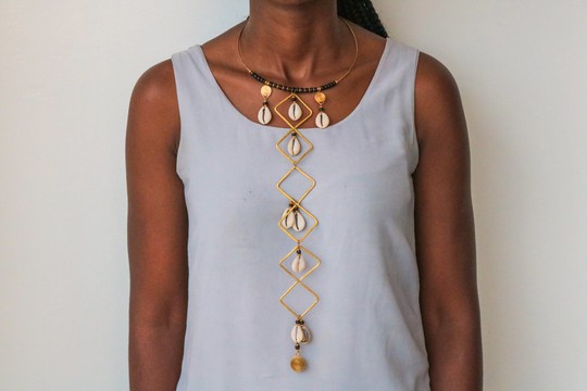 Cowrie shell necklace, Sea shell necklace, Brass necklace, African necklace. Gift for her, Moms gift