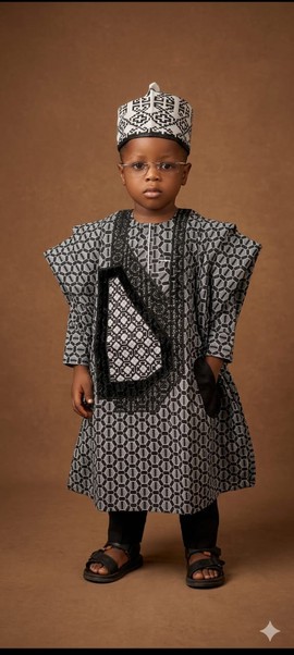 Classic black and white Agbada with embroidery
