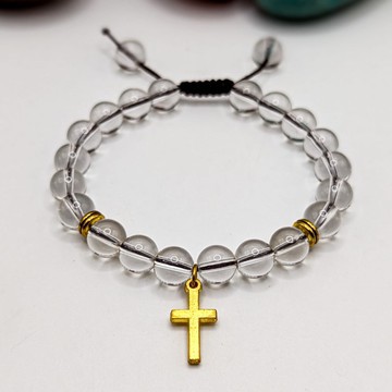 Bracelet Rock crystal 🤍 and natural stone cross from Madagascar