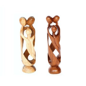 Un lot de 2 figurines de famille abstraites en bois faites à la main 30 cm en bois sculpté à la main Famille de 3