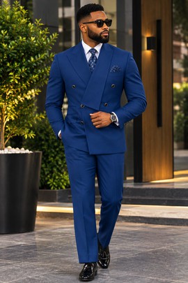 Costume croisé bleu roi pour homme – Ensemble formel deux pièces avec blazer et pantalon ajustés