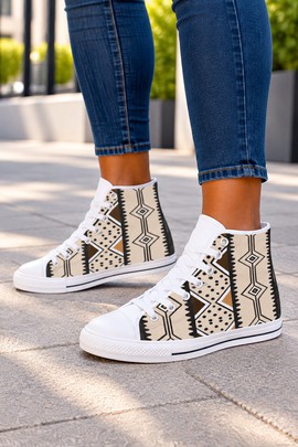 Tribal Mudcloth Women's Classic High Top Canvas Shoes | Tribal African Print High Top Sneakers