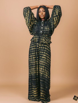 Emerald &amp; Ochre Adire Peplum Two-Piece Set