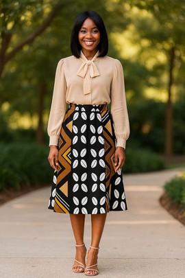 Cowrie Print African Midi Skirt | Women's Flared Fashion