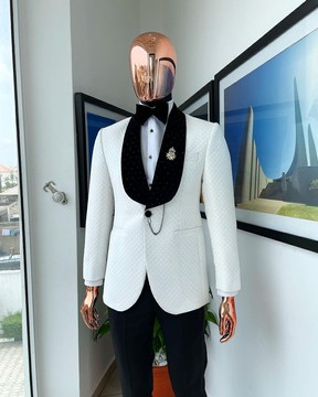 A Square pattern jacquard shawl lapel jacquard Suit