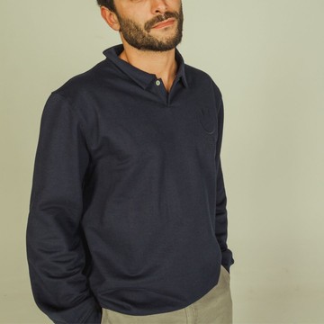 Sweat-polo Bleu Loose Fit Unisexe affirmation en broderie "Merci je t'aime" Détails En Wax