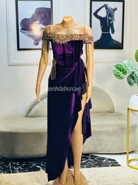 Robe longue en velours violet, robes de bal, robe de fiançailles