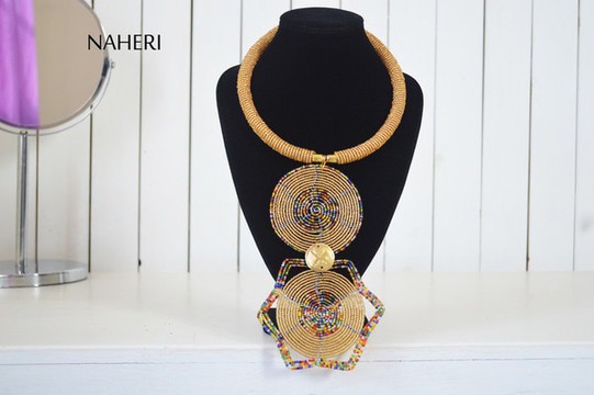 African Beaded Necklace |  Romantic beige neck piece | Tiered &amp; Tribal Jewelry