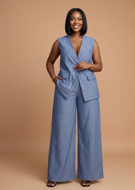 L’ensemble deux pièces en chambray à fines rayures