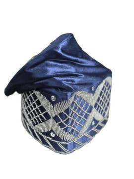 Blue Embroidered Velvet Yoruba Fila Cap, African Groom Wedding Hat