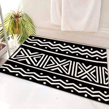 Black and White Bathroom Rug Mudcloth Rectangular Bath Mats (LARGER SIZES AVAILABLE)