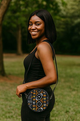 African Bag Round Sling Bogolan Geometric Print