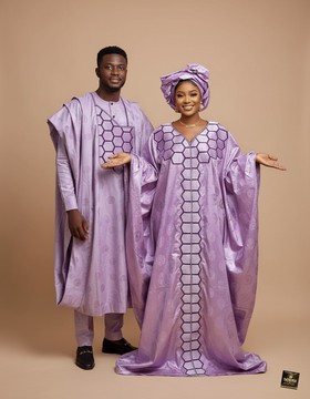 Couple's Bazin Agbada &amp; Bubu Set