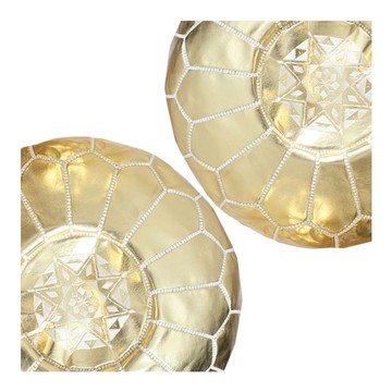 Ensemble de deux poufs en vrai cuir naturel doré