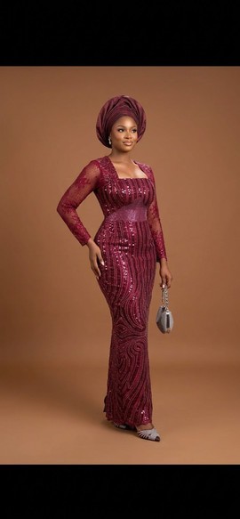 Embellished Burgundy Column Gown