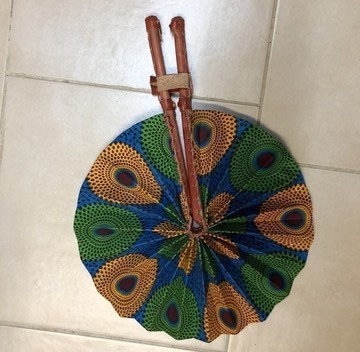 Leather and wax fan BLAN and BLEU BOUDARI