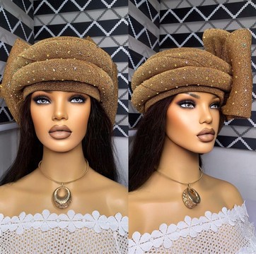 Turban Auto Gele avec nœud arrière (Bronze)