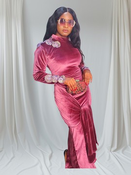 Robe longue en velours ornée Aisha pour mariages et occasions spéciales/vêtements pour femmes/grandes tailles