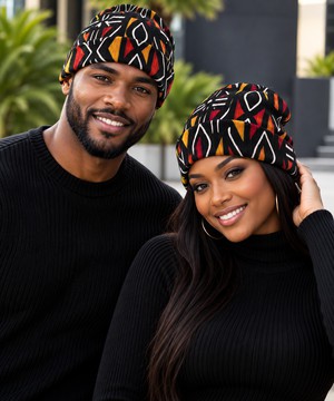 Bonnet en maille à revers en bogolan traditionnel | Accessoire d’inspiration africaine | Bynelo