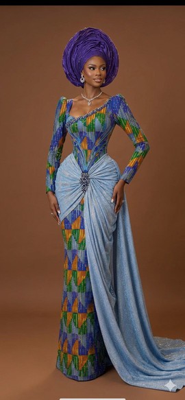 Elegant Patterned Gown with Draped Detailing