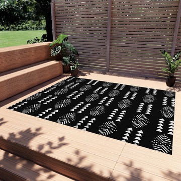 African Outdoor Rug Ethnic Carpet Black and White (LARGER SIZES AVAILABLE)