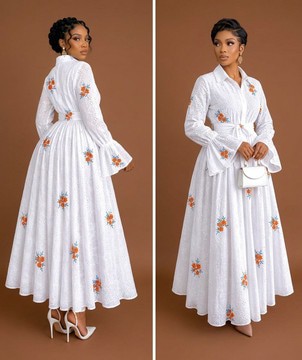 Long white floral lace gown Angelic white dress