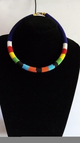 African Zulu beaded necklace, Beaded rope necklace, Her christmas gift, Tribal necklace