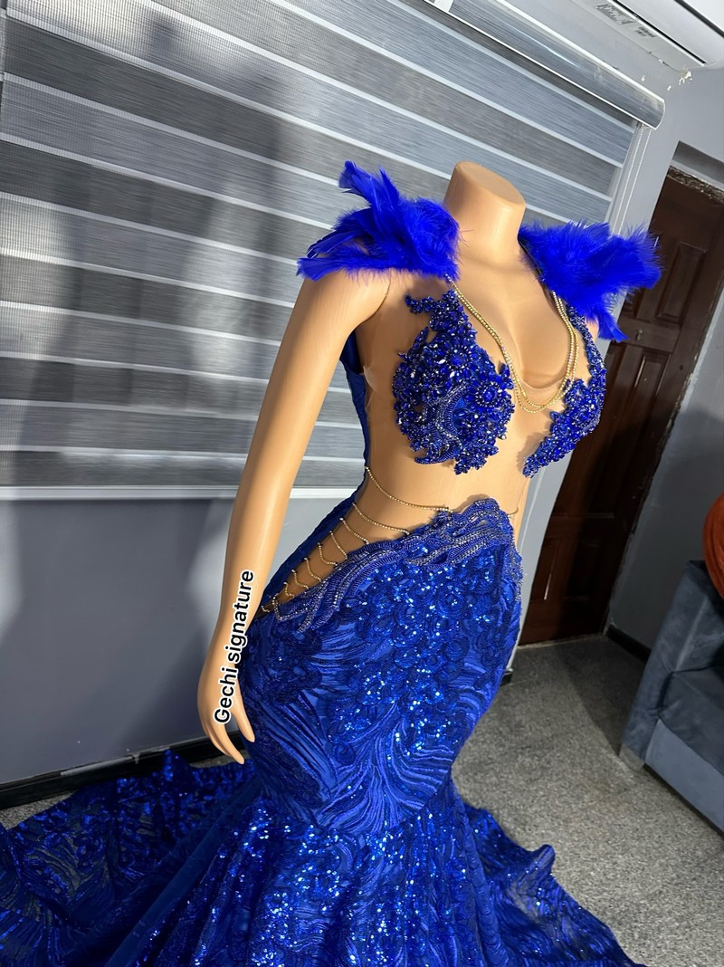 Goddess prom blue lace prom dress, 2023 prom dresses, African lace blue -  ANKA