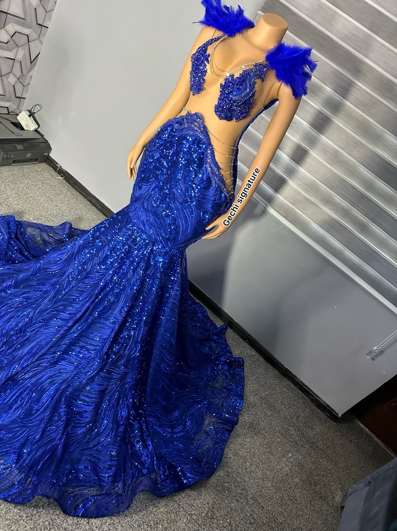 blue prom dresses 2023 Hot Off the Shoulder Lace Blue Prom Dresses 2025 Plus Size Evening Dress Blue / US0 main image 1