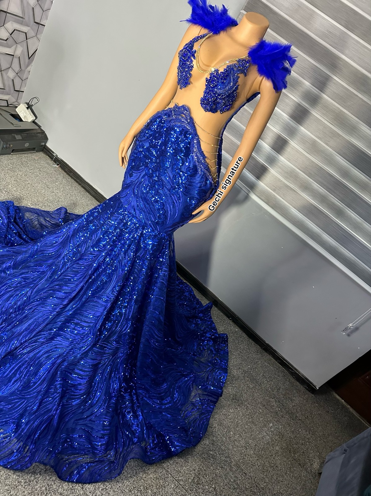 Goddess prom blue lace prom dress, 2023 prom dresses, African lace blue -  ANKA
