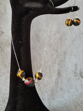 OBA 1 TOGUH earrings in WAX fabric-loincloth pearls and 925 silver