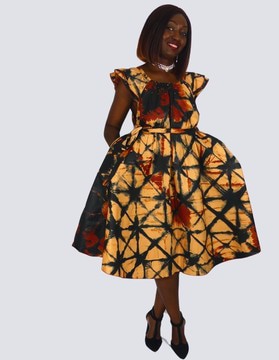 flared dress in printed bazin