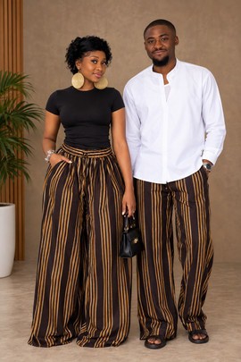 Pantalon palazzo à rayures noires et dorées pour couple