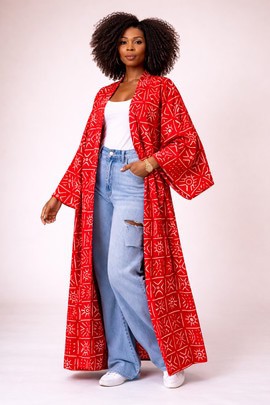 long kimono in bogolan african wax