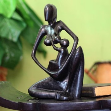 Mum and child sculpture, mother child bond statue, mother's care statue, wooden sculpture