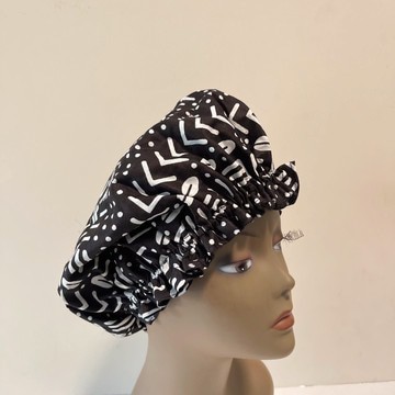 African Print Ankara Black and White Reversible Bonnet
