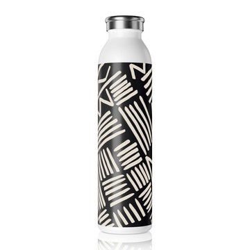 Black and White Bogolan Insulated Water Bottle | African Mud Cloth Stainless Steel Bottle