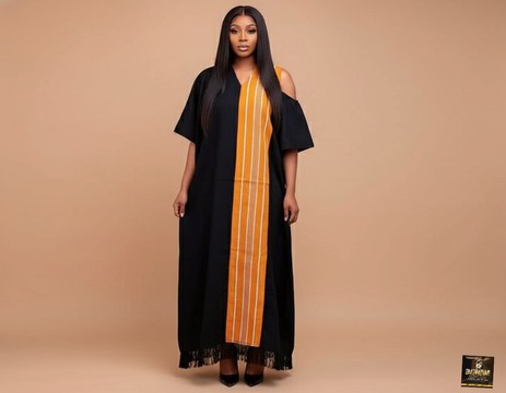 Wuraola Black &amp; Gold Aso-oke Panel Kaftan